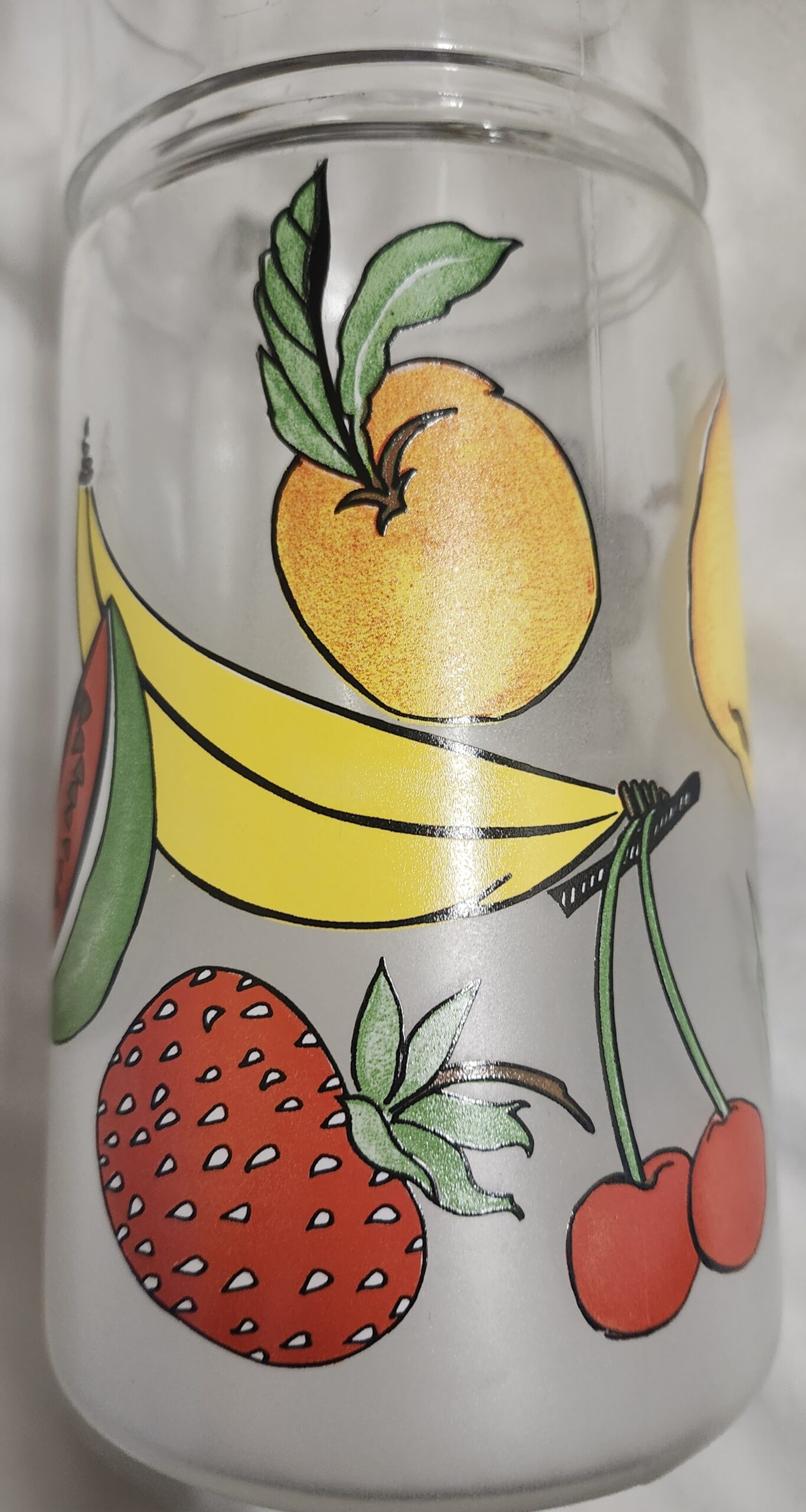 vintage frosted fruit pattern glass pitcher vintage frosted fruit pattern glass pitcher