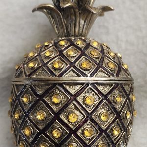 jeweled brass pineapple trinket box with hinged lid