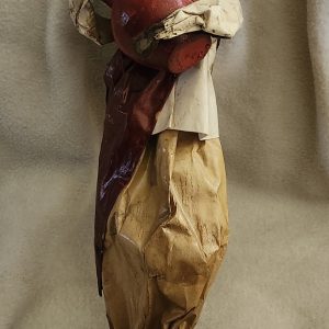 mexican folk art paper mache man holding red pot figurine